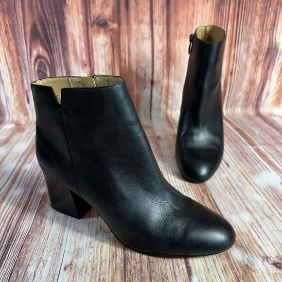 Franco Sarto Shoes - Franco Sarto OLYMPIA Sz 8 Black Leather Block Heel Zip Ankle Boots Booties Shoes